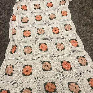 Elegant Crochet granny square Blanket with Floral Accents